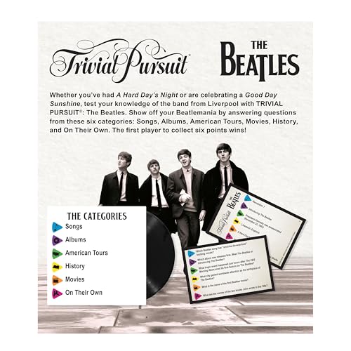 Trivial Pursuit: The Beatles, Quick Play Edition Trivia Game, Test Your Knowledge of The Fab Four with 600 Questions in 6 Categories Including Songs, Albums, and More, Officially Licensed Merchandise - Les Beatles, Paul McCartney, John Lennon, RIngo Starr, George Harrison Trivial Pursuit: The Beatles, Quick Play Edition Trivia Game, Test Your Knowledge of The Fab Four with 600 Questions in 6 Categories Including Songs, Albums, and More, Officially Licensed Merchandise – Image 6