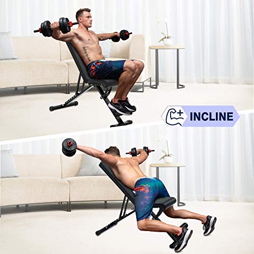 KLL Weight Bench Adjustable, Workout Bench for Home Gym, Strength Training Benches for Full Body Workout, Multi-Purpose Foldable Incline Decline Bench [2020 Upgraded Version]