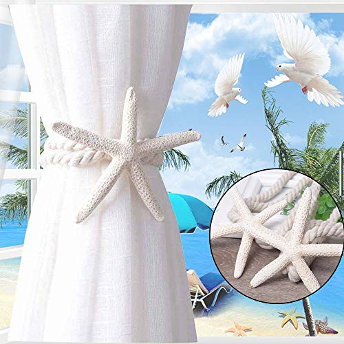 Starfish Curtain Tiebacks, Natural Cute Holdbacks,Curtain Decorative Rope, Drapery Tie for Home Room Window Decor (2pc)