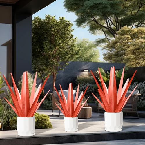 Image of TOMBABY Enlarge Metal Plants Tequila Rustic Sculpture, Outdoor Patio Yard, Home Decor Hand Painted Agave Garden Statue, Outdoor Lawn Ornaments Yard Stakes for Mom Gift (1 RED Big&Large)