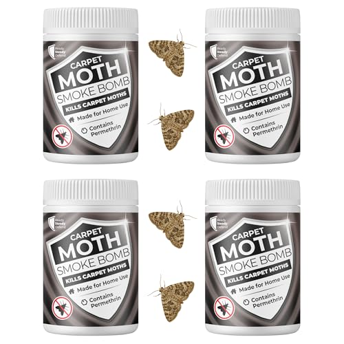 Carpet Moth Smoke Bombs (Pack of 4) 13.25% Permethrin - Maximum Strength Carpet Moth Killer Quick & Efficient Thorough Coverage Essential for Carpet Moth Treatment Clean & Non Staining