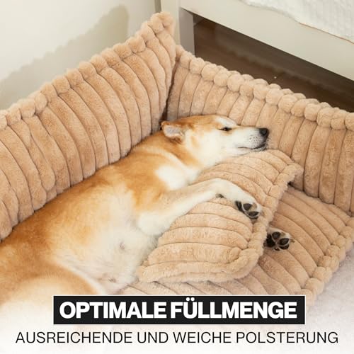 noviclass® Hundesofa Chaffar Hundebett | Orthopädische Matratze | Moderner Stil | Cord-Design Größen (Kamel, XL (120cm))