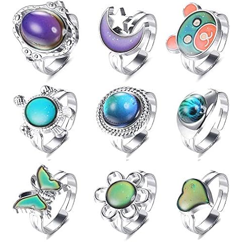 Finrezio 9 STK Farbwechsel Gefühlsring für Frauen Mädchen Stimmungsring Einstellbar Inspirierende Fingerring Set Cover