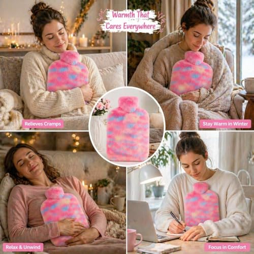 Image of Nuvex 2 Litre Hot Water Bottle with Ultra-Soft Fleece Cover | Leakproof Body Warmer Bag for Pain Relief, Period Cramps, Back & Waist | Reusable Heat Pack for Cozy Bed & Winter Comfort (Rainbow)
