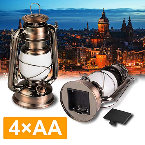 LEDERA Flame Light Vintage Lantern, Antiqued Copper Flickering Lantern, 2 Modes,Full White and Flame Effect with Battery Operated, Decorative Hanging Lanterns