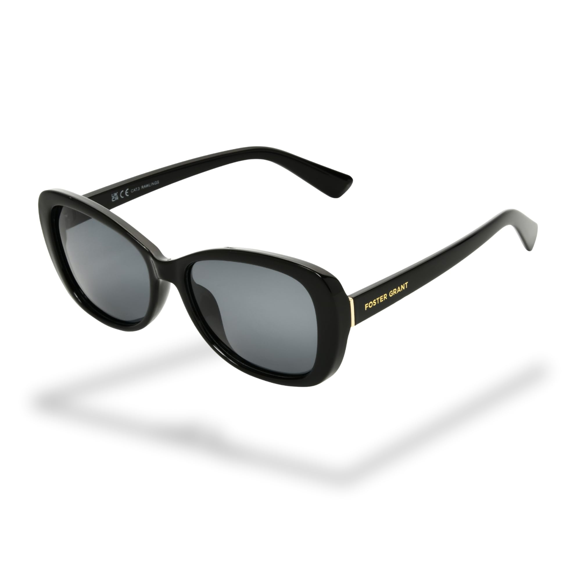 Foster Grant Polarised Sunglasses Women's – Cat Eye Black Frames with UVA-UVB Lens Protection & Glare Reduction - Scratch-Resistant Lenses, Impact-Resistant for Everyday & Outdoor Wear