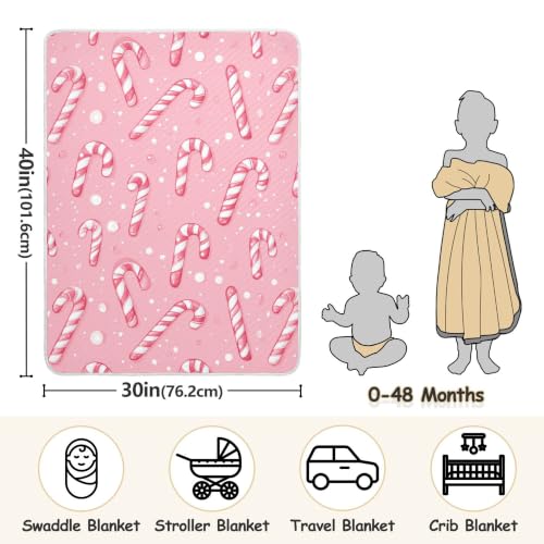 Image of Christmas Pinks Candy Cane Baby Blankets | Soft Warm Crib Stroller Blanket for Toddler Newborn Girls Boys 30x40in