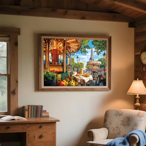Puzzle para adultos de 2000 piezas, escena romántica de la calle en París con Torre Eiffel, carrusel y café, tamaño terminado 39" x 28" miniatura 5