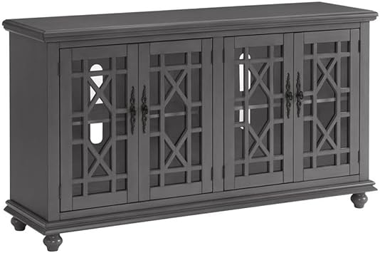 Elegant Gray Wood TV Stand for 50", 55", 60", 65" TVs, Entertainment Center with Doors, Adjustable Shelves, Storage, Media Console, Sideboard, Hallway Accent Chest 63" W x 18" D x 35" H