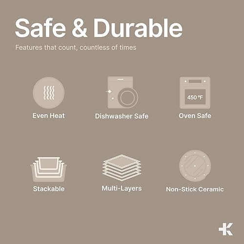 Miniatura 4 de Bakken - Juego de utensilios de cocina de aluminio recubierto de cerámica de 17 piezas, ollas y sartenes antiadherentes con tapas, utensilios de