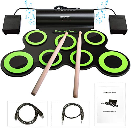BONROB Electronic Drum Set, Foldable and Roll Up 7 Drum Pad Compatible