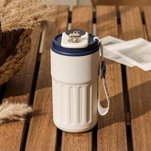 AOBOPO 450ml 水筒 蓋付き ステンレス鋼製 大容量 コーヒーカップ・高容貌値カップ 保温保冷 真空断熱 温度表示付マグボトル 自動温度表示 保温マグ 直飲み 持ち運び便利 漏れ防止 握り心地良い 飲料ボトル