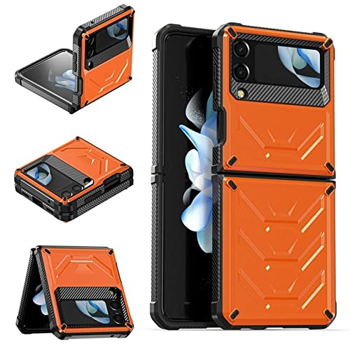 Coque Samsung Z Flip 4 et 3 5G Armour Mecha orange avec protection d'objectif intégrée