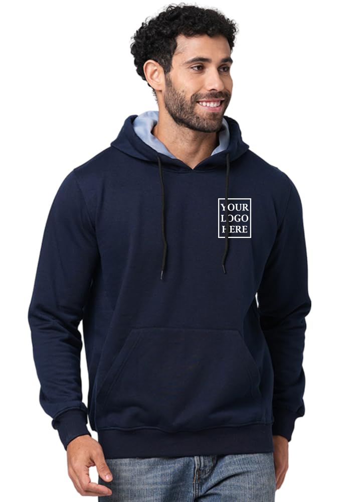 wear your opinion Men's Fleece Regular Logo Printed Customized Hoodie Sweatshirt - Personalized Hoodie With Logo/Name/Image, Blue, Large-picture-10