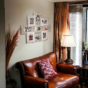 Handcarved mango wood collage picture frames 4×6 picture frames collage for wall decor 9 pack photo collage frame for gallery multi family picture frame set glass front rustic fully assembled whitewas  urban country home decor