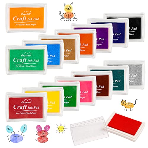 Vaktop Stempelkissen Bunt Ungiftig Abwaschbar Fingerstempelfarbe 7 5 x 5 5 cm Fingerabdruck Farbe Stamp Pad für Papier Handwerk Stoff Scrapbook DIY (15 Farben)