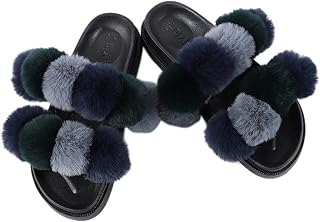 SOWUNO Women Furry Slippers Fashion Decorative Flat Wearproof Creative Soft Pom Pom Ball Fluffy Sandals Flat Casual Long Toe Price In India