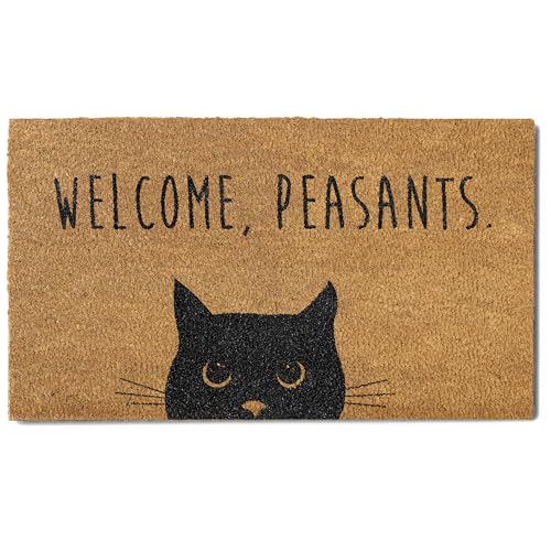 Welcome Peasants Cat Doormat 30x17 Inch, Funny Black Cat Door Mat for Covered Area, Funny Welcome...
