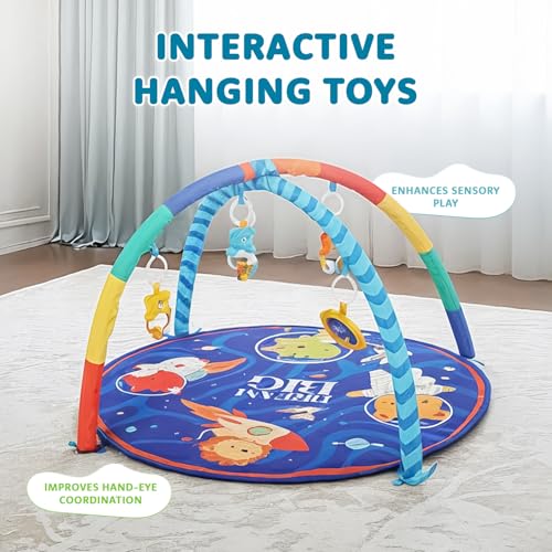 Image of Amazon Brand - Supples Baby Play Gym Mat | Activity Play Gym with Hanging Toys | 2-in-1 Baby Mat for 2+ Months | Astronaut Print | Multicolor | Soft Baby Bedding