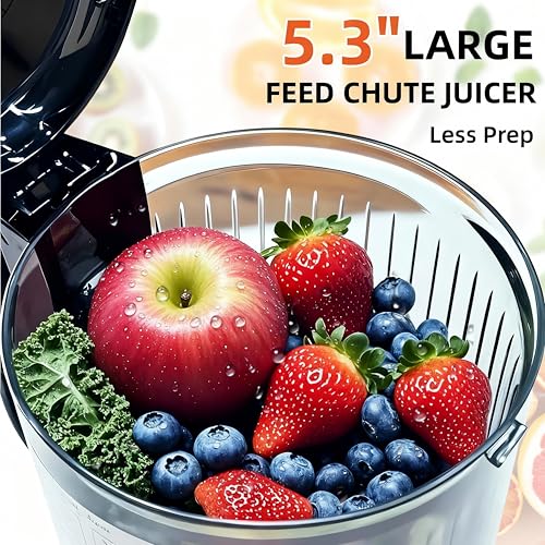 Image of Cold Press Juicer Machines, 5.3 inch Large Feed Chute Slow Juicer | 60s Easy To Clean Masticating Juicer for Whole Fruits & Vegetables, 300 W Quiet Juice Extractor, 99% High Juice Yield