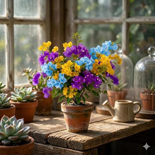 Image of Multicolor Bougainvillea Live Plant with Pot | Rare Grafted Bougainvillea Bonsai Flower Plant | Fast Growing Colorful Flowering Plant for Home Garden Balcony Terrace Outdoor Indoor Decor | Pack of 1