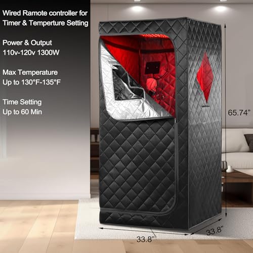 Image of Infrared Sauna Box, Portable Infrared Sauna for Home, Personal Infrared Sauna with 660nm Red Light Threapy, Remote Control, Heating Foot Pad, Upgraded Comfortable Chair