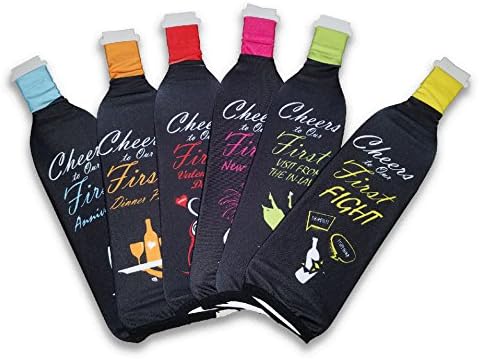 First Year of Marriage Milestones, Wine Bottle Covers for Wedding Gift (Pack of 6 Unique covers) ~ Wedding Firsts ~ Bridal & Engagement Party Gift ~ Personalize Individual Bottles of Wine ~ HouseVines image 5