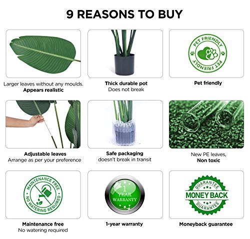 Flybold Birds Of Paradise Plant Artificial Tree Banana Leaf Plant Faux Bird Of Paradise Plants With 10 Realistic Green Leaves And Thick Durable Pot For Indoor Outdoor Home Office Floor Modern Decor 5 Ft Tall thumb #4