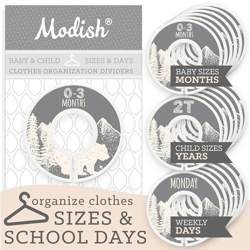 Image of Baby Clothes Closet Organization, Hanging Size Dividers: Months & Years Sets, Girl Boy Neutral Gray Tan Beige Outdoor Mountain Forest Safari Explorer Woodland Animals Nursery Décor, Useful Baby Gift