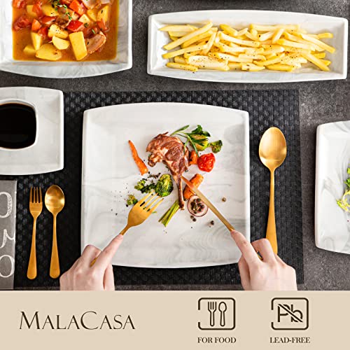 Malacasa Square Dinnerware Sets, 32-Piece Porcelain Plates And Bowls Sets For 6, Marble Grey Dish Set With Dinner Plate Set, Dishes, Cup And Saucer, Side Dish Plates, Modern Dinner Set, Series Blance #TOP2