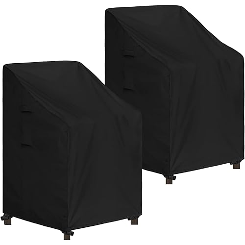 Easy-Going Stackable Patio Chair Cover UV Resistant Outdoor Chair Cover Waterproof Lawn Patio Furniture Covers Fits for 4-6 Stackable Dining Chairs (2 Pack-28Wx36Dx47H inch, Black)
