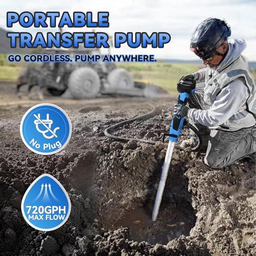 Image of Cordless Stick Water Transfer Pump 720GPH 32FT Head with 4000mAh 21V Battery and Fast Charger Electric Water Pump Battery Water Pump 3 /4 inch Outlet for Garden Farm Hot Tub Pool RV Boat Draining