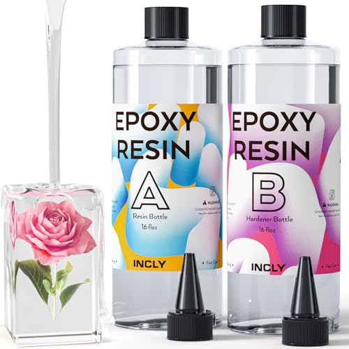 INCLY 32OZ Crystal Clear Epoxy Resin Kit, High Gloss & Bubbles Free Resin Supplies For Coating and Casting, Table Top, Countertop, River Table, Wood, Jewelry Making, Mold, Art Craft, Self Leveling 1:1