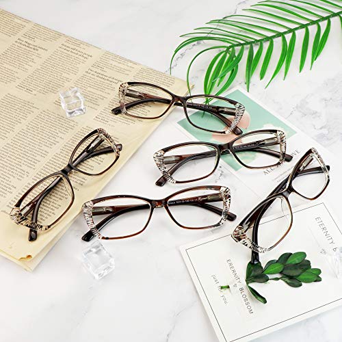 Image of VisionGlobal 5 Pairs Reading Glasses with Spring Hinge, Blue Light Blocking Glasses for Women /Men