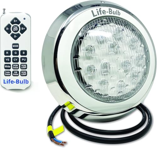 Life-Bulb LED Color Changing Pool Light with Remote, Wall Mount, 75ft Cable, 12V 60W - Nicheless Pool Light - Lifetime Replacement Warranty