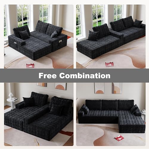 Image of Modular Sectional Sofa Couches L-Shape Couch 3 Seat Modular Sofa Memory Foam Sectional Couches for Living Room (Black, 108 inch+Right Chaise)