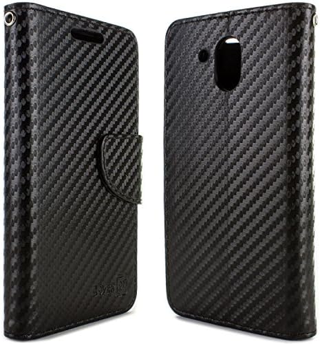 HTC Desire 526 Case, CoverON® [Carryall Series] Flip Folio Card Slot Pouch Cover LCD + Strap + Stand Design Wallet Case for HTC Desire 526 - Black Carbon Fiber