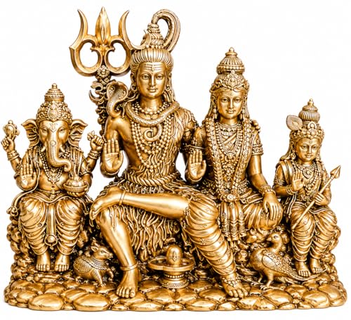 Image of TrueHome Essential Handcrafted Shiv parivar murti for Home puja (11 cm) - Lord Shiva, Parvati, Ganesha & Kartikeya Murti for Home Temple & Vastu Decor 400g