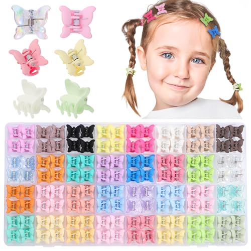 Obeoby 128 Pcs Mini Butterfly Hair Claw Clips, Toddler Baby Girl Hair Clips - Cute Hair Accessories Holiday Birthday Gifts (32 Colors)