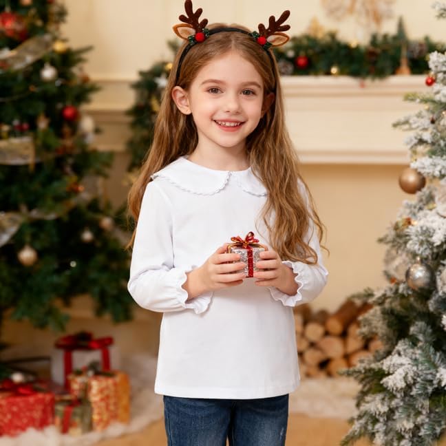 1-12Y Baby Ruffle Blouse Toddler Girl Peter Pan Lace Collar T-Shirts Kids Solid Color Long Sleeve Tee Casual Top - Image 2