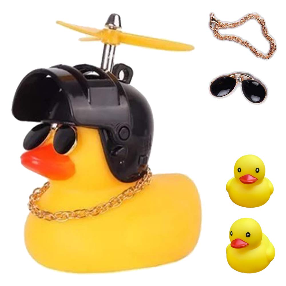 ACEDOAMARE Duck Bike Bell, Cute Rubber Yellow Duck Bicycle Accessories with LED Light Propeller Helmet Squeeze Horns for Cycling Motorcycle Car Handlebar Bicycle (Soldier)