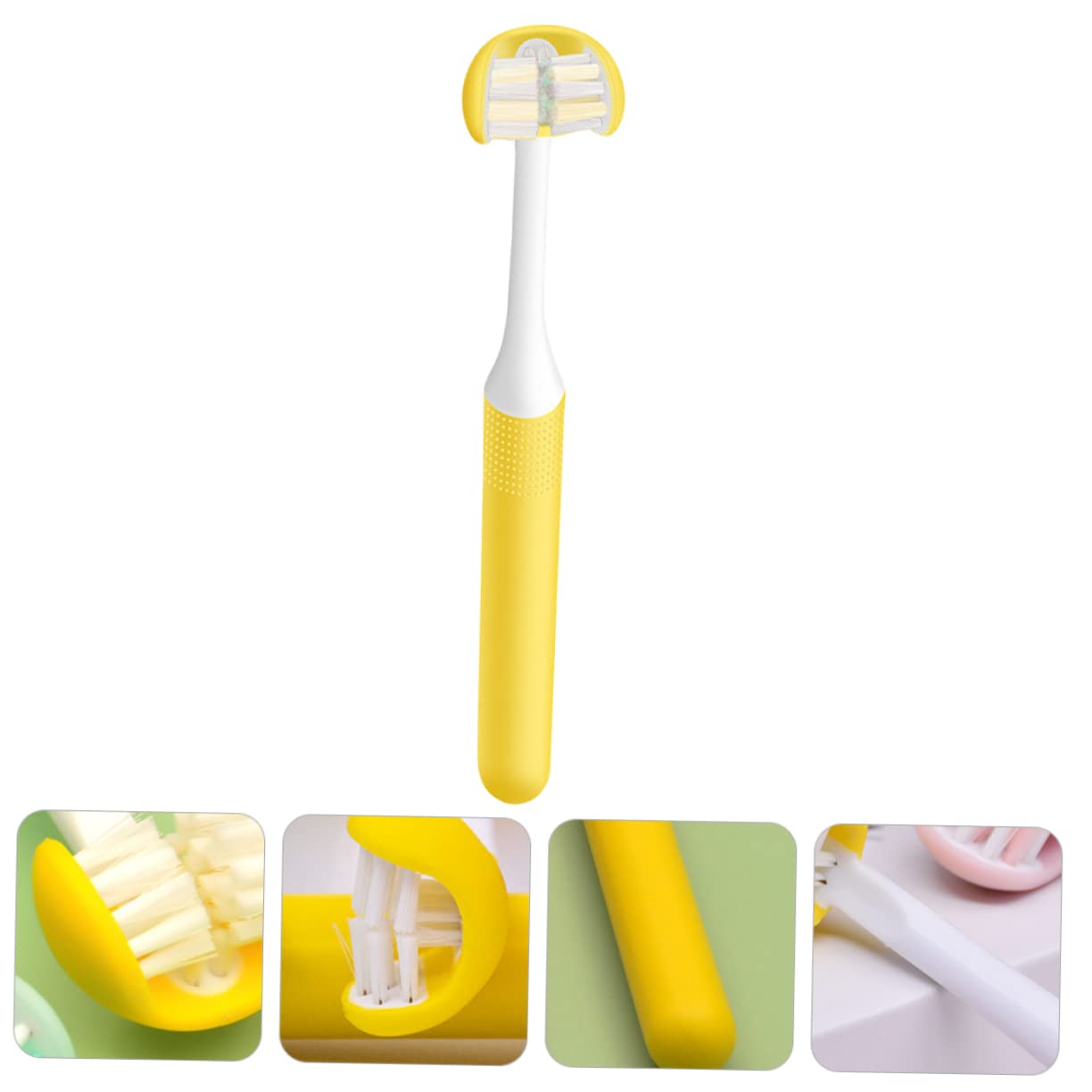 Spazzolino Manuale a 3 Lati U, 3 Testine, Adulto Giallo | Pp Leggero e Portatile, Design Avvolgente, Cura Orale e Igiene Quotidiana