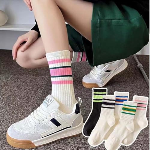 5 Pairs Womens Running Ankle Socks Thin Striped Casual Retro Crew Athletic Socks2