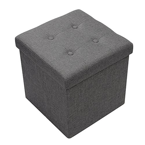 Amoiu Pouf Coffre de Rangement Pliable Tabouret pliant banc pouf de rangement Cube de Repose-Pieds Tabouret de Café Banc d'Éponge (Gris, 38_x_38_x_38_cm)