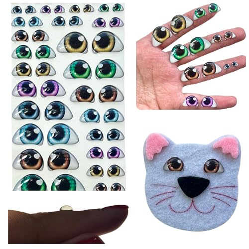 308-M: Assorted 3D Resin Googly & Wiggle Eyes (58 Pcs/29 Pairs, 5mm-22mm, Various Sizes) – Brown, Green, Purple, Blue- Self-Adhesive for DIY Crafts, Clay, Felt, Cold Porcelain, Polymer Clay