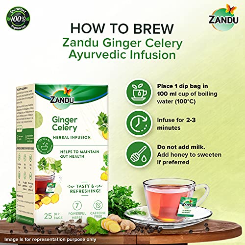 Image of Zandu Ginger Celery Herbal Infusion, a Herbal Tea Enriched with Ayurvedic Ingredients (25 Tea Bags)