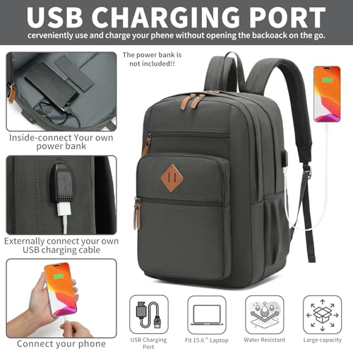 YGR Classic Carry-on Travel Backpack for Men and Women, Anti Theft Laptop Backpack with USB Charging Port for Work, Large Computer Backpack for College, Water Resistant, Outdoor Sports, Work, Grey2