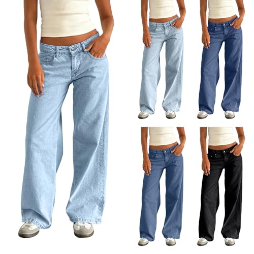 fanmpghleoo Pantalones Vaqueros para Mujer Low Rise Baggy Jeans for Women Trendy Y2k Wide Leg Jeans Lounge Denim Pants