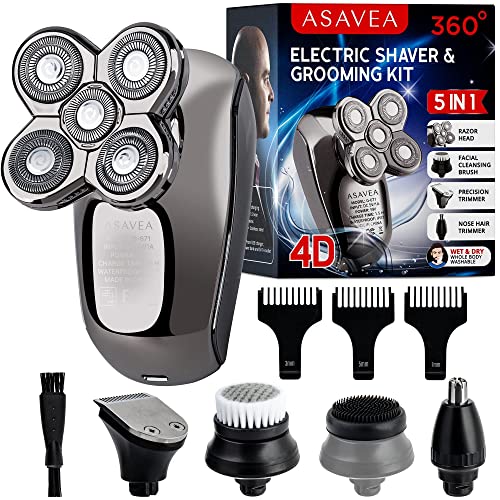 Asavea Shaver Head Shaver for Bald Men : Grooming Kit, Five-Headed Beard, Hair Razor for a Perfect Bald Look, Cordless and Rechargeable Black