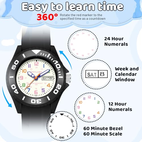 Dayllon Kids Watches,30M Waterproof with Week and Calendar Watch,Birthday Christmas Gift for Kids Ages 5-122